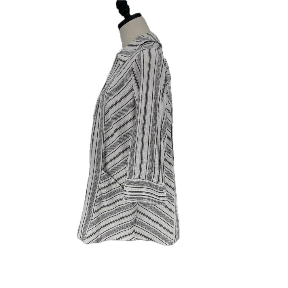 Soft Surroundings White/Black Striped Collared V-Neck Tunic Top Shirt Boho‎ L - Picture 8 of 9